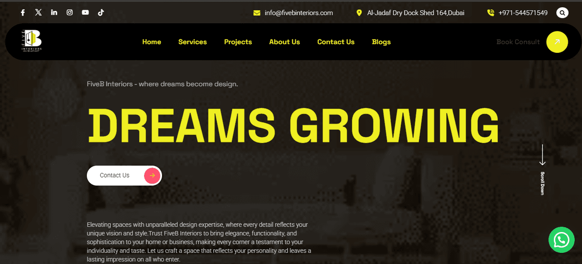 WordPress Website for Fiveb Interiors